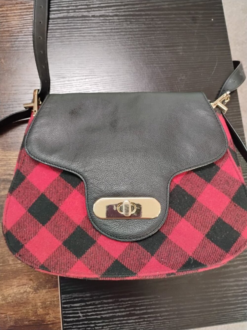 Talbots Wool Blend Leather Buffalo Plaid Crossbody Bag